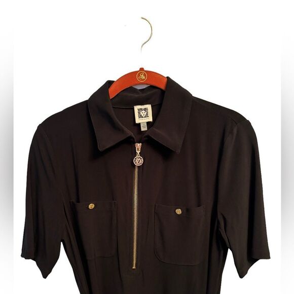 Anne Klein Casual Black Collared Quarter Zip Dress with Tie 10 0342 Size 4 - Picture 4 of 8